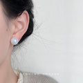 Large Iridescent White Round Pearl Stud Earrings Matching Pair view 2