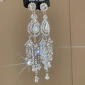 Silver Tone Crystal Chandelier Fringe Stud Earrings view 7