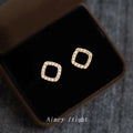 Gold Tone Clear Stone Open Rounded Square Stud Earrings For Women view 4