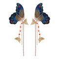 Blue Embroidered Butterfly Long Tassel Stud Earrings view 5
