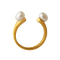 Open Dual Freshwater Pearl Rings Gold Or Steel Tone view 5
