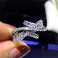 Baguette And Round Clear Stone Crisscross Extra-Wide Ring In Silver Tone view 2
