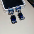 Floral Crystal Rectangle Statement Drop Earrings For Women view 6