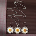 Silver Tone Round Daisy Pendant Necklace Hook Earrings and Set view 4