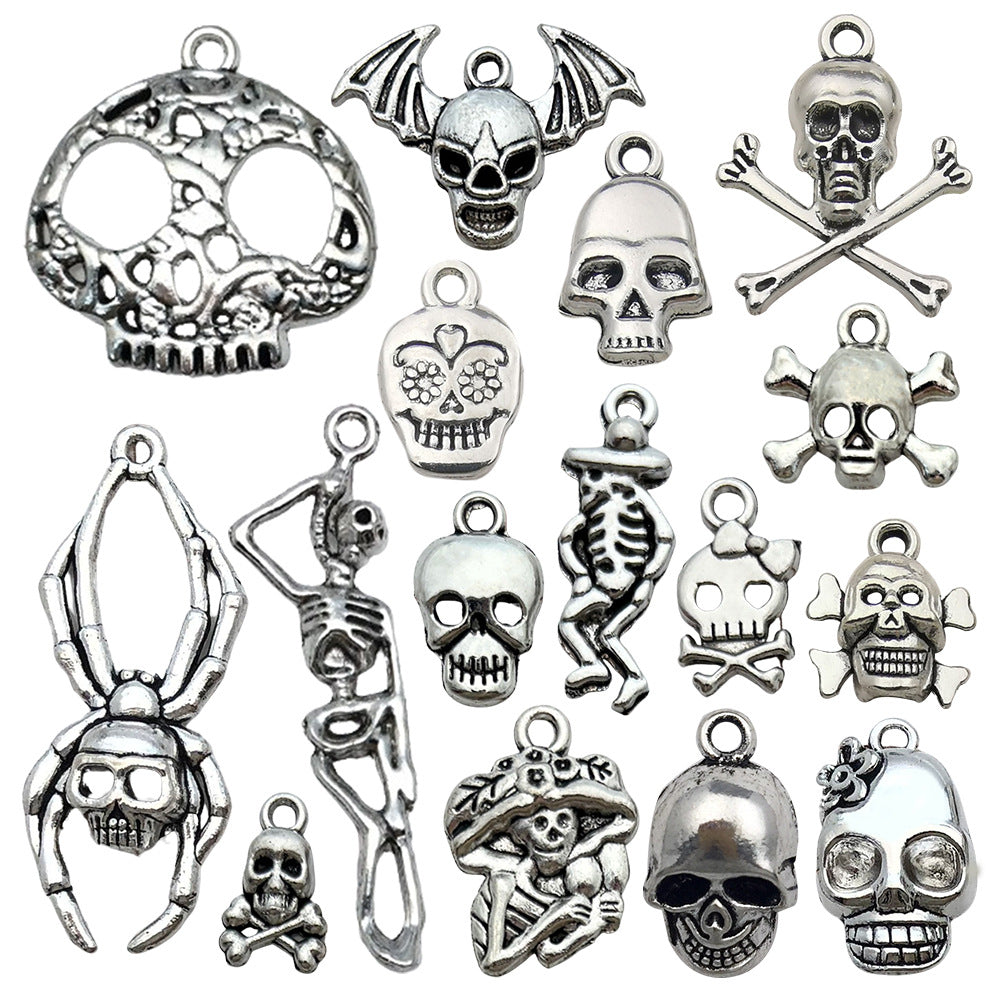 Vintage Zinc Alloy Halloween Skull Charm Pendant for DIY Earrings Bracelet Keychain Making