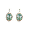 Green Oval Lily and Rose Gold Tone Dangle Stud Earrings view 5