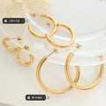 Thick C-Shape Hollow Tube Hoop Earrings Gold Steel Three Sizes view 3