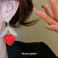 Red Heart Wheat Drop Earrings Decorative Jewelry Design view 3