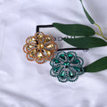 Layered Flower Brooch with Green or Yellow Crystal Petals view 3