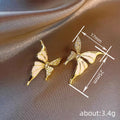 Gold Tone White Wing Crystal Butterfly Stud Earrings view 4