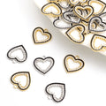 Black Edge Rhinestone Open Heart Pendant Charms in Two Finishes view 1