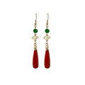 Green Bead Cloud and Red Teardrop Gold Hook Earrings view 5