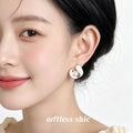 Gold Tone White Shell Swirl Pearl Center Stud Earrings view 2