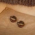 Brown And Gold Gradient Hoop Earrings With Decorative Metal Details view 4