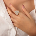 Gold Pixel Heart Pave Open Rings Clear Or Magenta Stones view 6