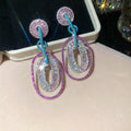 Crystal Oval Statement Drop Earrings in Four Colorways view 7