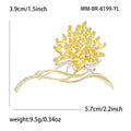 Yellow Zircon Flower Brooch Gold Tone Leaf Crystal Pin view 5