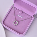 Silver Tone Pave Open Circle Pendant Necklace Box Chain view 2