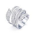 Layered Crystal Leaf Wrap Wide Band Ring in Silver Tone view 2