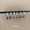 Textured Rectangular Metal Hoop Earrings in Polished Gold Tone view 2