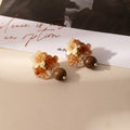 Amber Flower Cluster and Brown Ball Dangle Earrings view 4