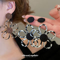 Black and Brown Open Flower Drop Earrings Jewelry Design view 1