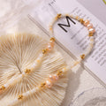 Freshwater Pearl and Shell Disc Beaded Necklace Gold Accents view 4