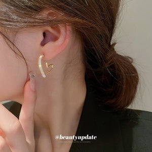Gold Tone Crystal Open Heart Statement Hoop Stud Earrings