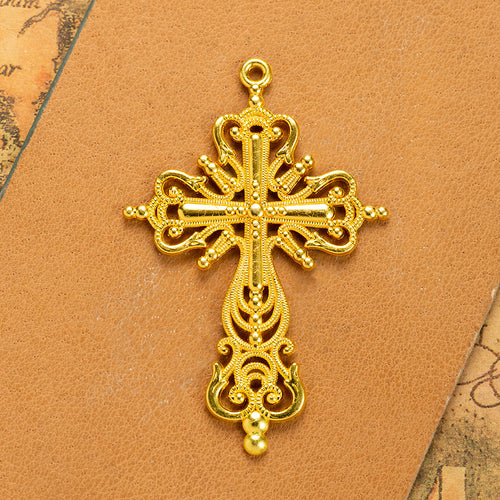 Ornate Openwork Cross Metal Charm shown in front detail view
