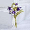 Enamel Orchid Bouquet Brooch Purple or Pink Gold Stem view 6