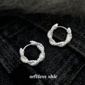 Silver Tone Textured Leaf Wreath Round Hoop Earrings view 1