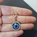 Blue Evil Eye Rhinestone Keychain Gold Lobster Clasp view 3