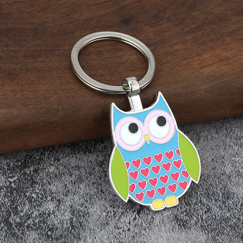 Owl Enamel Metal Keychain Cute Animal Pendant for Keys and Bags