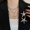 Textured Star Brooches and Multi Layer Star Necklace view 1