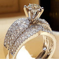 Round Solitaire Curved Pave Two-Ring Set In Silver Tone view 1