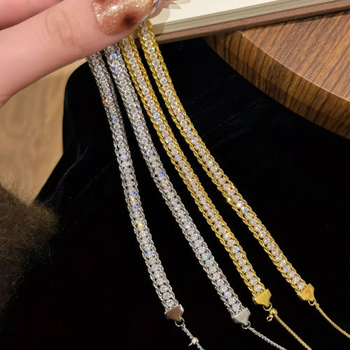 Gold and silver double row zircon rope edge bracelets held