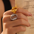 Dual Teardrop Hollow Open Band Metal Finger Ring Size 7 view 3
