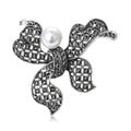 Openwork Crystal Bow Brooch Pearl Center Black Multicolor view 1