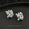 Silver Tone Open Flower Cluster Sculpted Stud Earrings For Women view 3