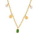 Gold Chain Necklace Green Emerald Cut Pendant Star Charms view 5