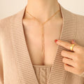 Gold Y Lariat Necklace Bead Stations Dual Chain Tassels view 6