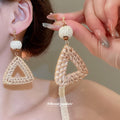 Woven Rattan Drop Earrings in Triangle and Round Styles view 3