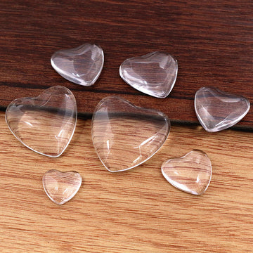 Clear Heart Glass Cabochons in Six Graduated Sizes