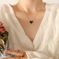 Black Crystal Heart Pendant Necklace Gold Steel Metal Frame view 4
