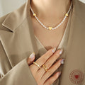 White Irregular Pearl Necklace With Gold Heart Spacers view 3