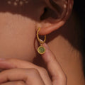 Twisted Hoop Earrings Green Agate Drop Gold Or Steel view 3