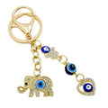 Blue Evil Eye Elephant Hamsa Hand Rhinestone Gold-Tone Keychain view 5