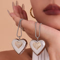 Oversized Two Tone Crystal Heart Pendant Long Necklace view 4