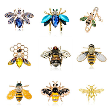 Gold Tone Silver Tone Bee Crystal Ten Designs Metal Brooch Pin