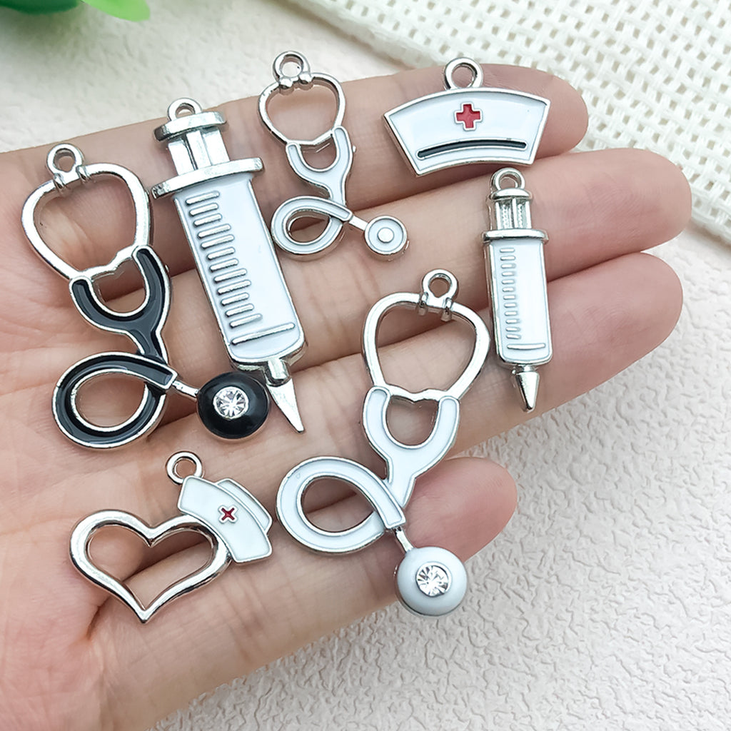 Zinc Alloy Doctor Nurse Hat Syringe Stethoscope Nurse Cap Charm Pendant for DIY Jewelry Making